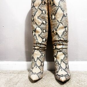 Vince Camuto Snake Print Heeled Boots - Tan and Black